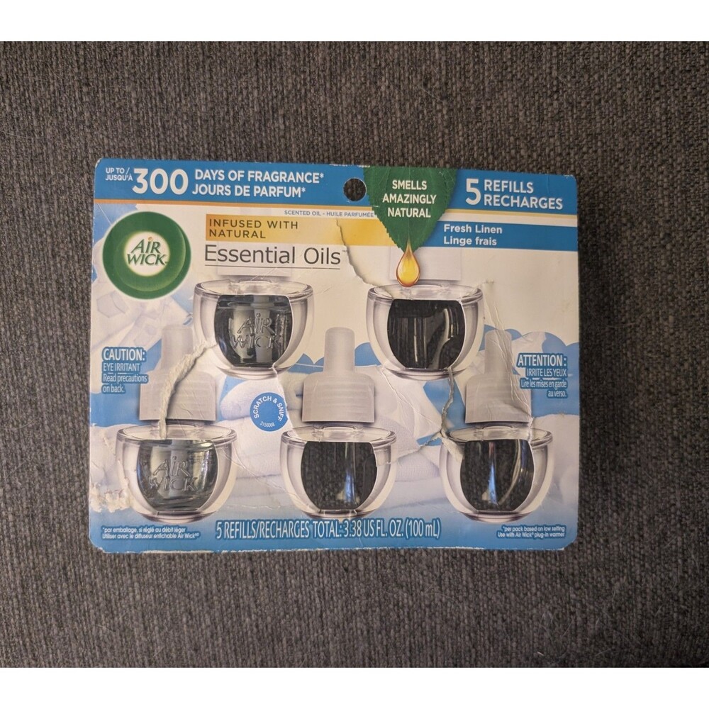 Air Wick Essential Oils Fresh Linen Plug In Refills 2 Bottles Only Partial Pack